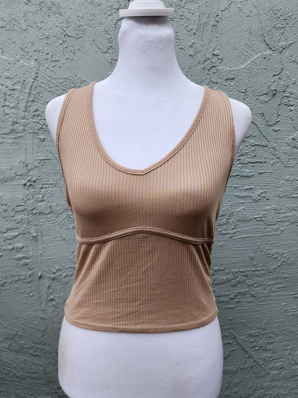Ruby & Lace Tan Ribbed Crop Tank Top Underbust Seam Cami Size M